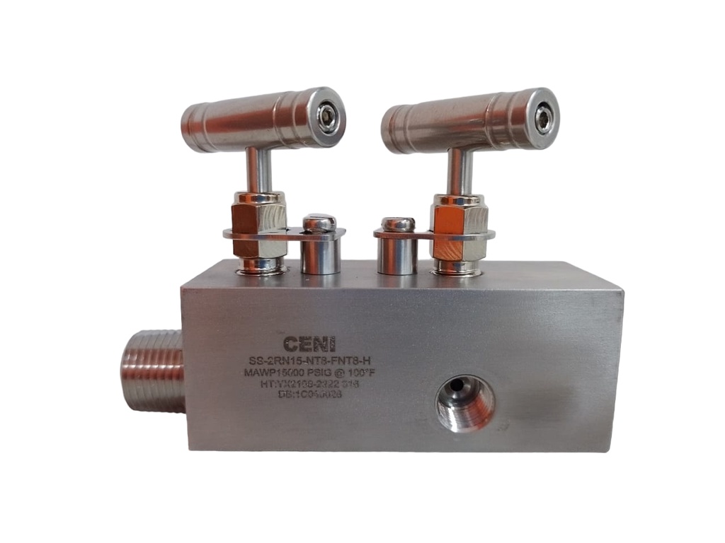 VALVULA BLOQUEO Y PURGA 15.000 PSI SS-2RN15-NT8-FNT8-H