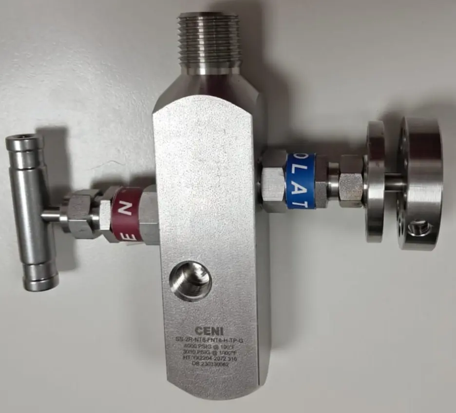 VALVULA BLOQUEO Y PURGA MANIFOLD 2 VIAS 6000 PSI SS-2R-NT8-FNT8-H-TP | Con trabas candados valvula