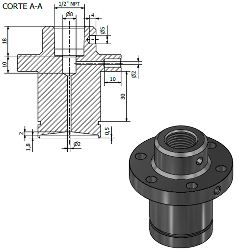 Sello para pulpa de papel (Mod: Pap. Berazategui) Rosca: 1/2"NPTH
