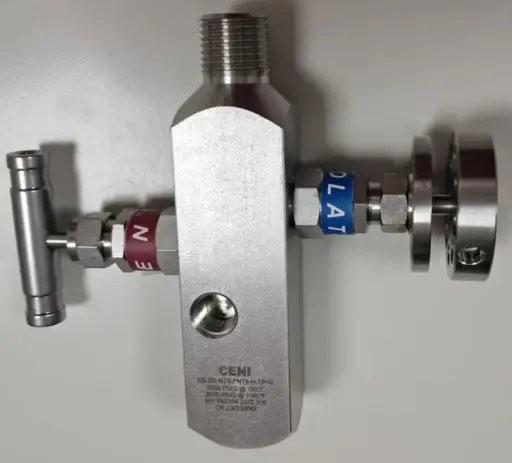 VALVULA BLOQUEO Y PURGA MANIFOLD 2 VIAS 6000 PSI SS-2R-NT8-FNT8-H-TP | Con trabas candados valvula